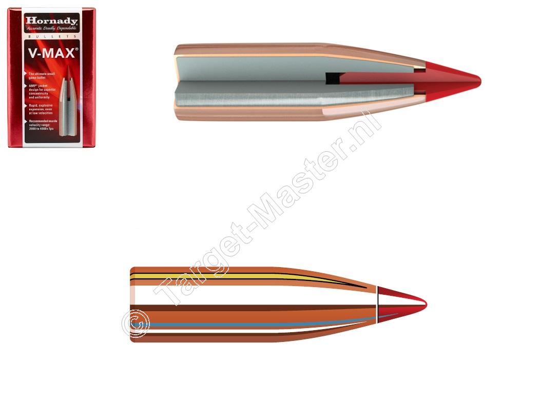 Hornady V-MAX Bullets .22 caliber 60 grain Spitzer Flat Base box of 100
